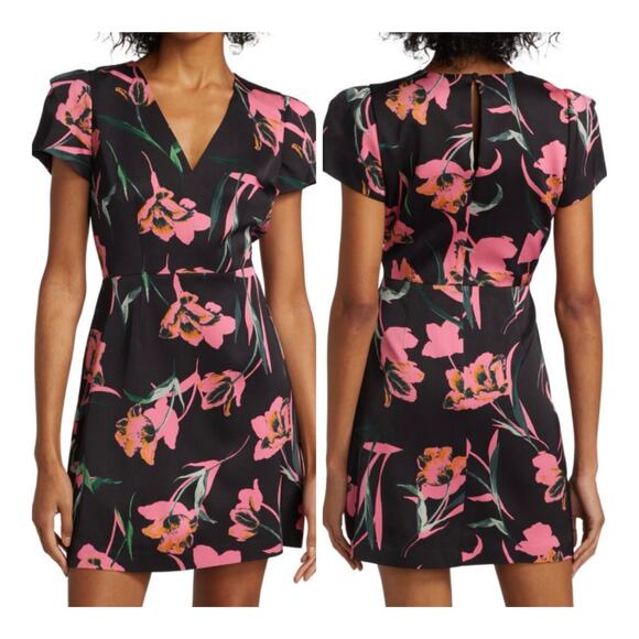 Milly Atalie Floral Print Pegged V-Neck Short Sleeve Tailored Mini Dress Size 4 - Picture 13 of 15